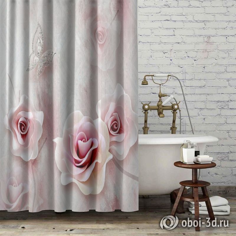Шторы для ванной «Розы с ювелирной бабочкой» вид 6