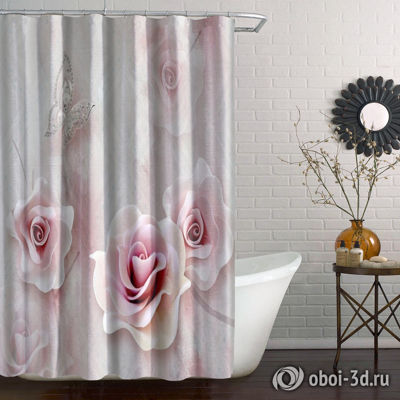 Шторы для ванной «Розы с ювелирной бабочкой» вид 5