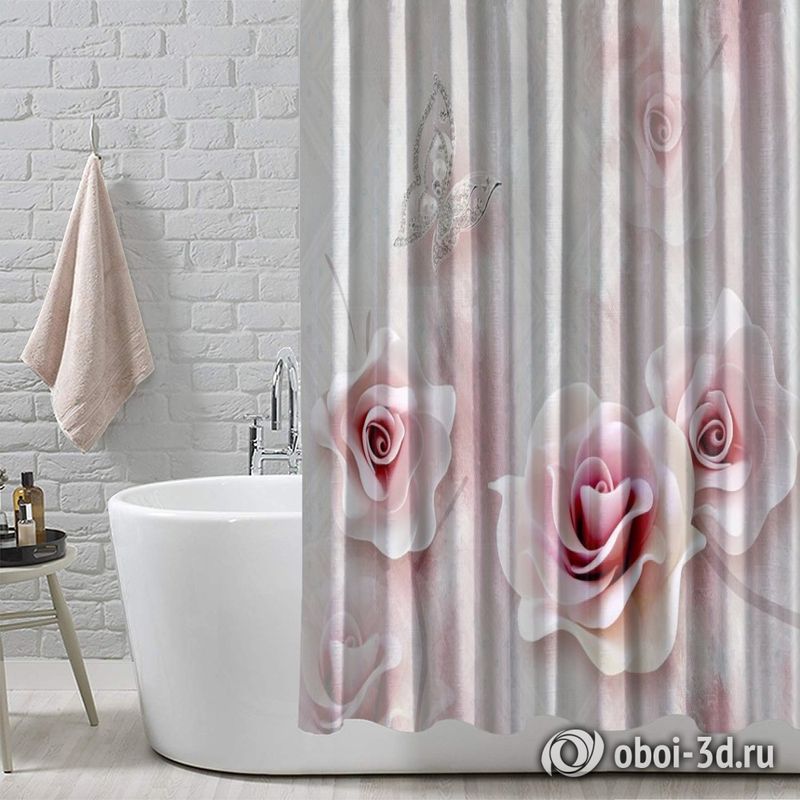 Шторы для ванной «Розы с ювелирной бабочкой» вид 4