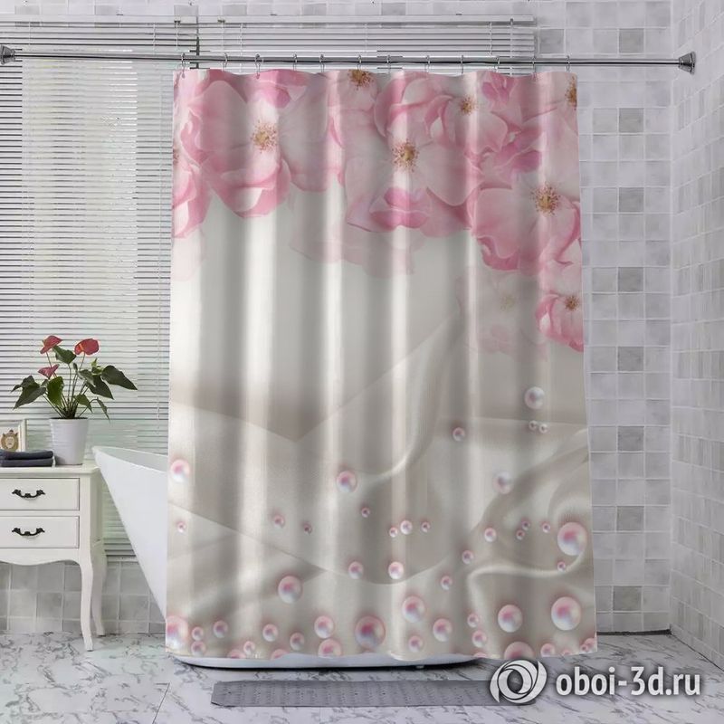 Шторы для ванной «Цветочная арка с розовым жемчугом» вид 8