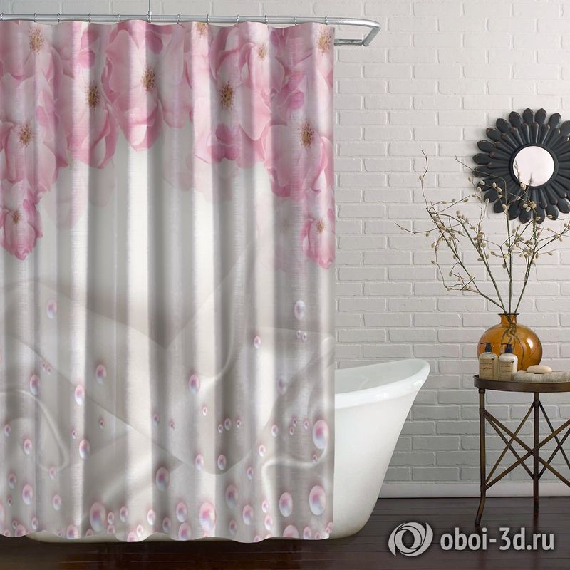 Шторы для ванной «Цветочная арка с розовым жемчугом» вид 5