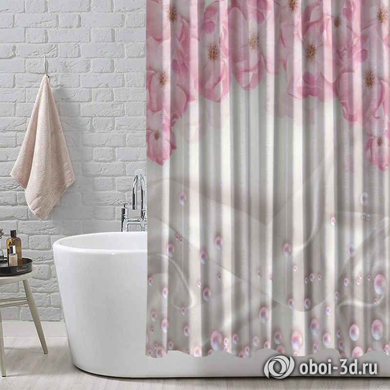 Шторы для ванной «Цветочная арка с розовым жемчугом» вид 4