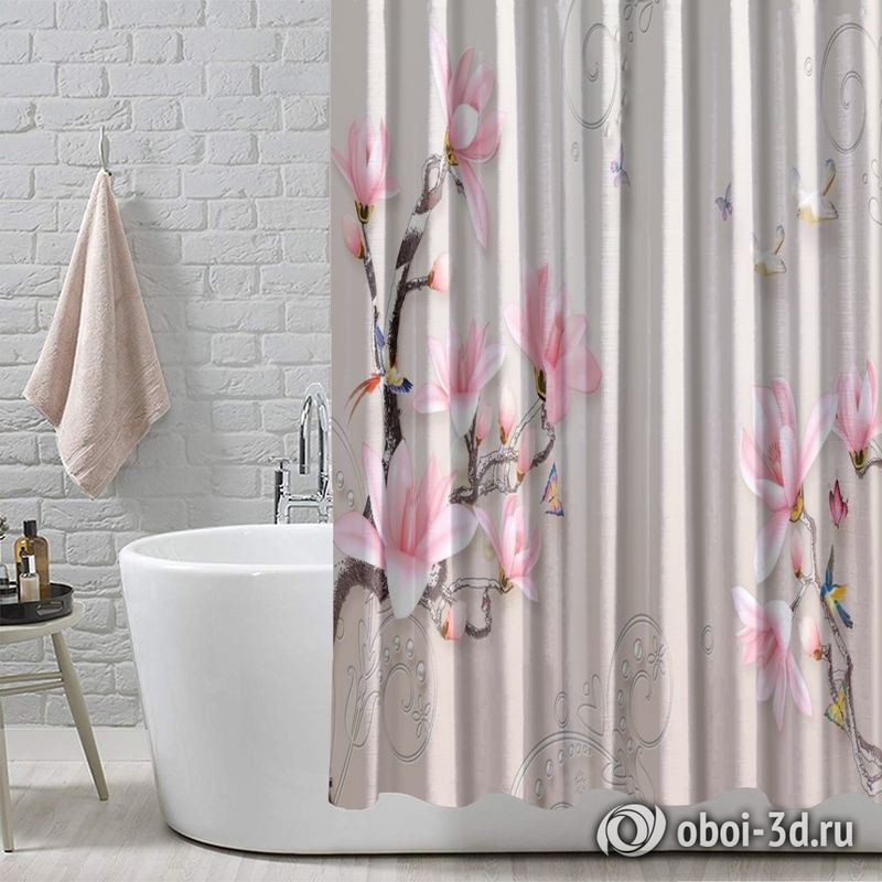 Шторы для ванной «Серебристые ветви розовых магнолий» вид 4