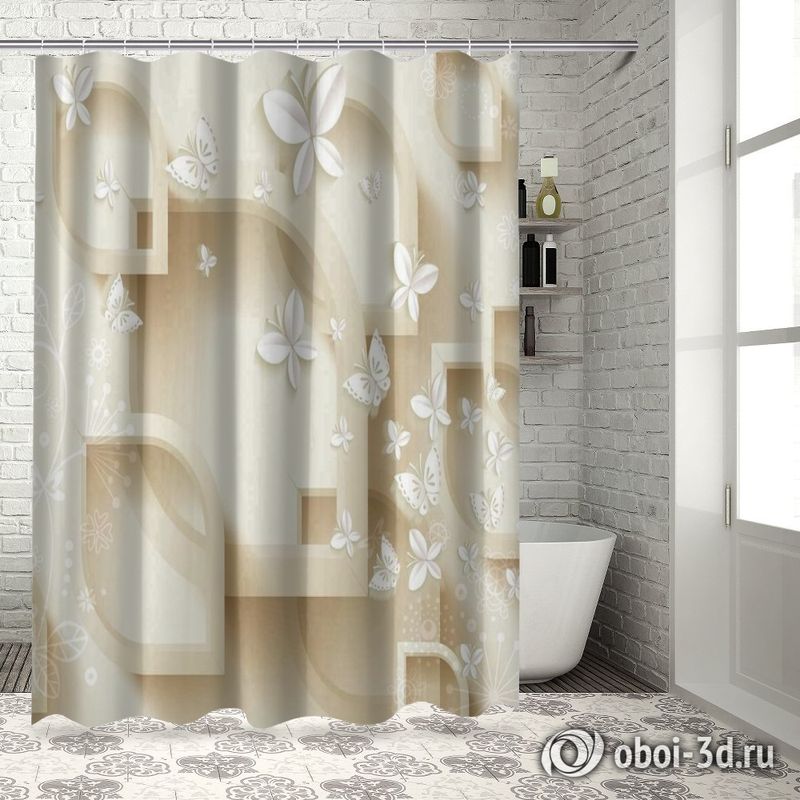 Шторы для ванной «Объемная кремовая композиция с бабочками» вид 5