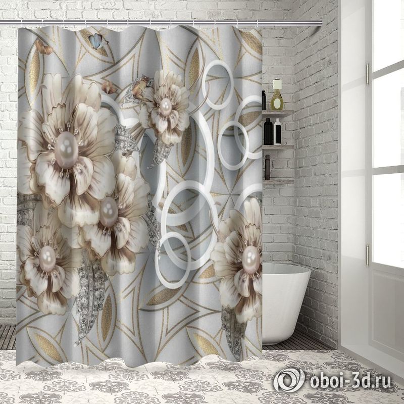 Шторы для ванной «Цветы на коже с золотыми узорами» вид 5