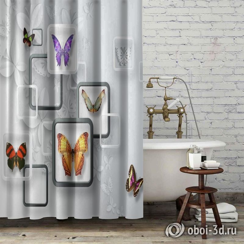 Шторы для ванной «Яркие бабочки на объемном фоне» вид 6