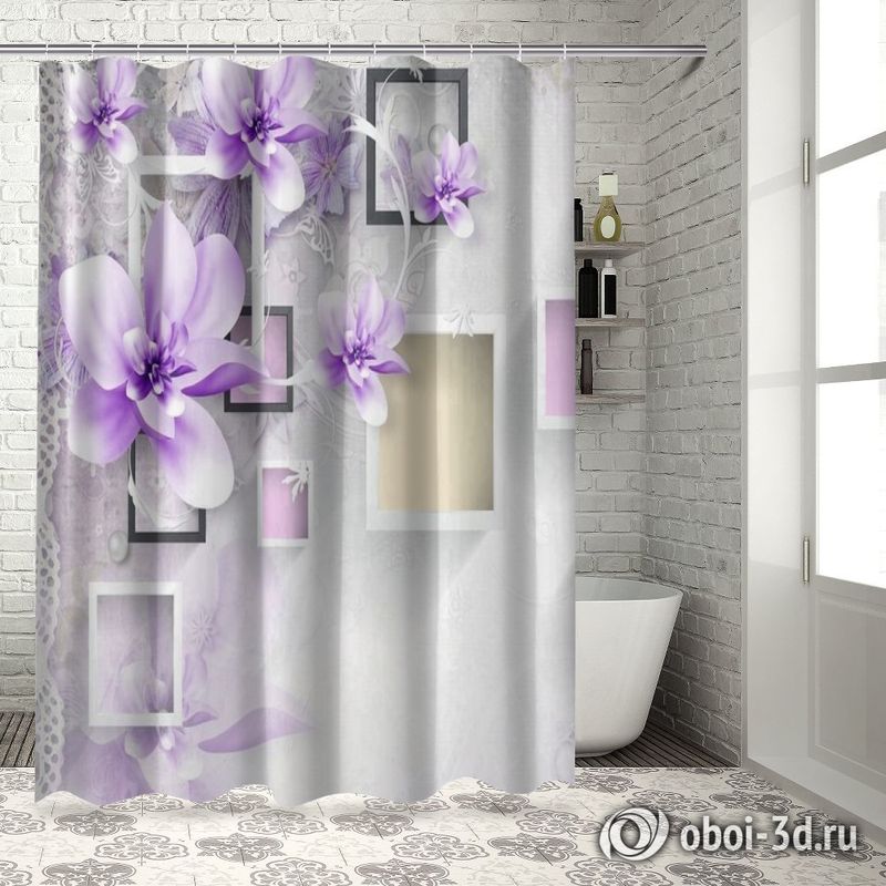 Шторы для ванной «Обьемная цветочная композиция в сиреневых тонах» вид 5