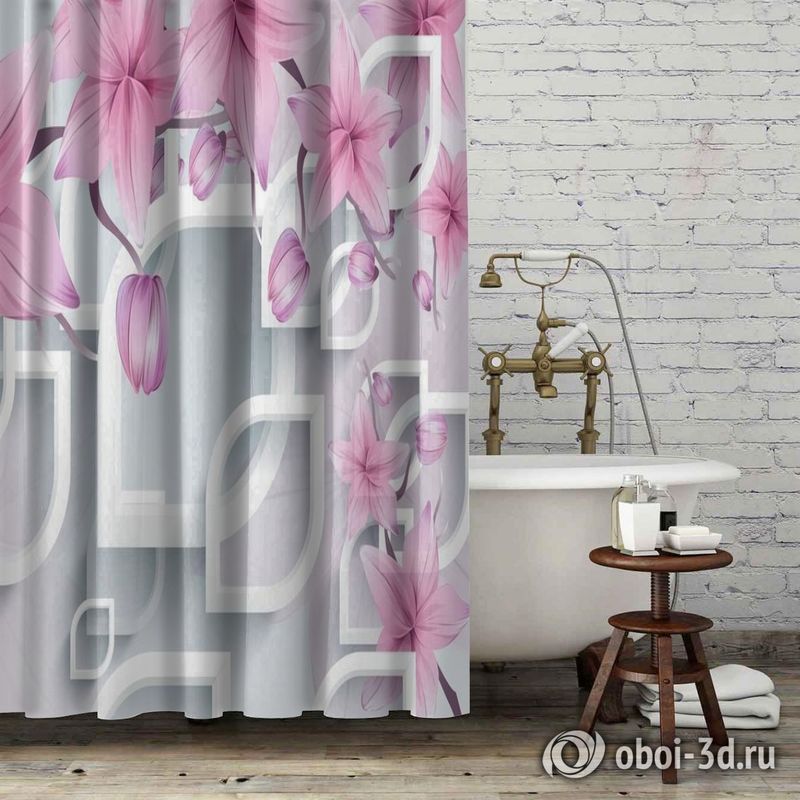 Шторы для ванной «Цветочные ветви в нежно-розовых тонах» вид 6