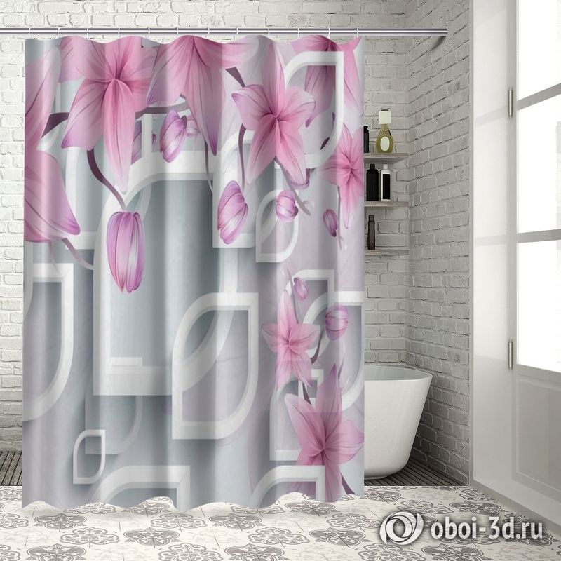 Шторы для ванной «Цветочные ветви в нежно-розовых тонах» вид 5