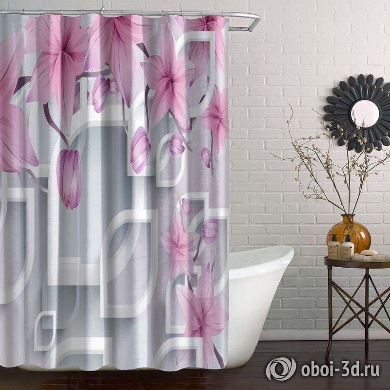 Шторы для ванной «Цветочные ветви в нежно-розовых тонах» вид 4