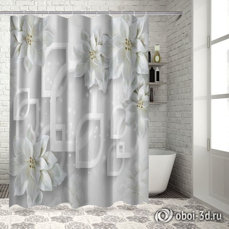 Шторы для ванной «Белоснежные фарфоровые цветы» вид 5