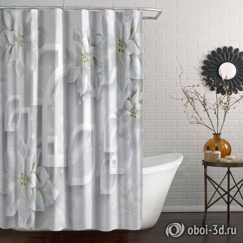 Шторы для ванной «Белоснежные фарфоровые цветы» вид 4