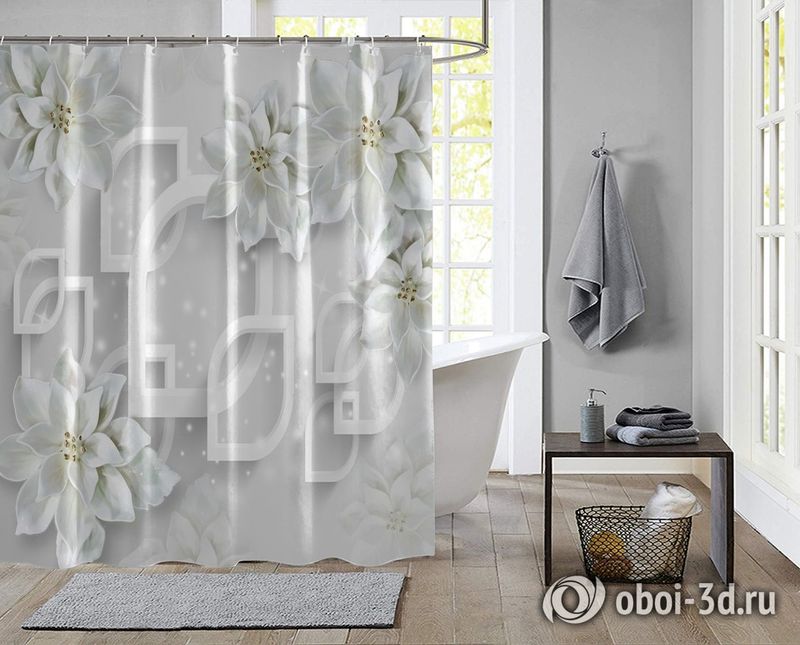 Шторы для ванной «Белоснежные фарфоровые цветы» вид 2