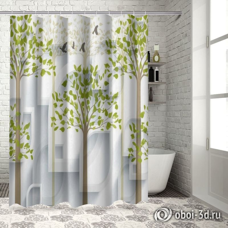 Шторы для ванной «Абстрактная композиция с деревьями» вид 5