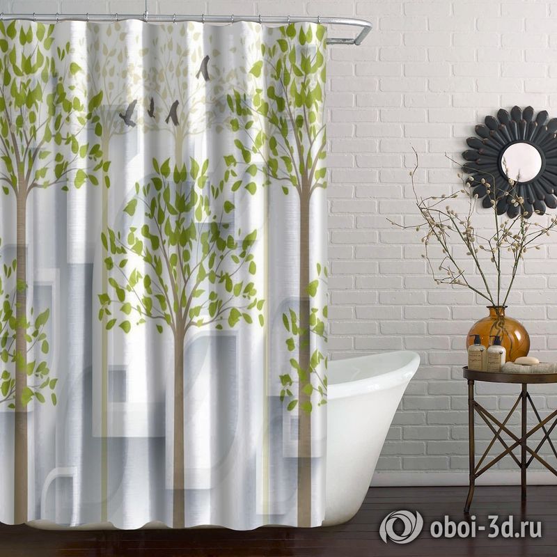 Шторы для ванной «Абстрактная композиция с деревьями» вид 4