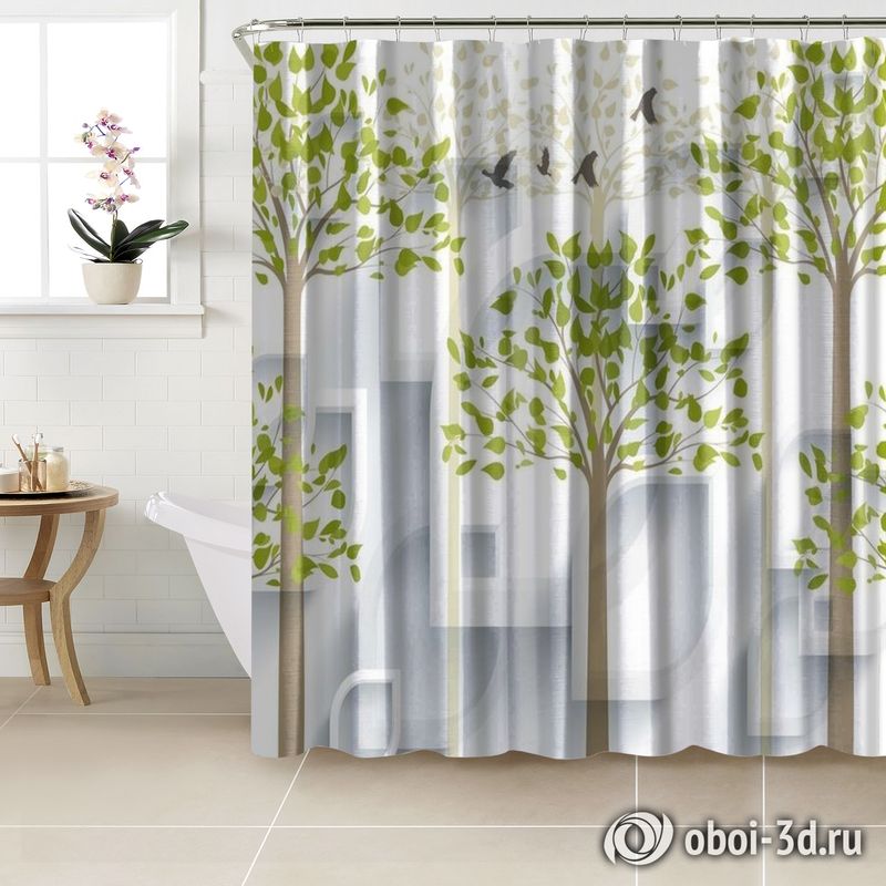 Шторы для ванной «Абстрактная композиция с деревьями» вид 3