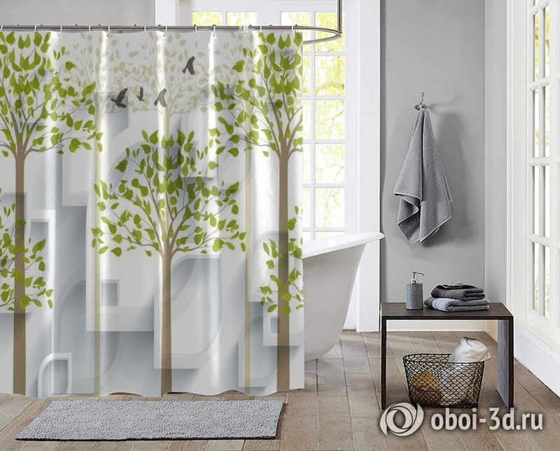 Шторы для ванной «Абстрактная композиция с деревьями» вид 2