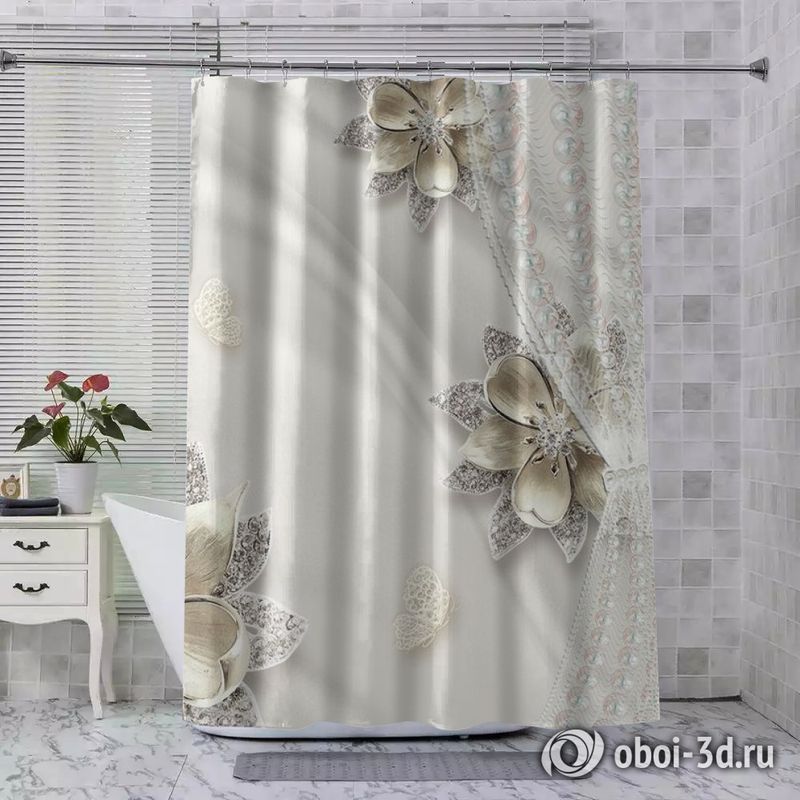 Шторы для ванной «Цветы за жемчужными кулисами» вид 3