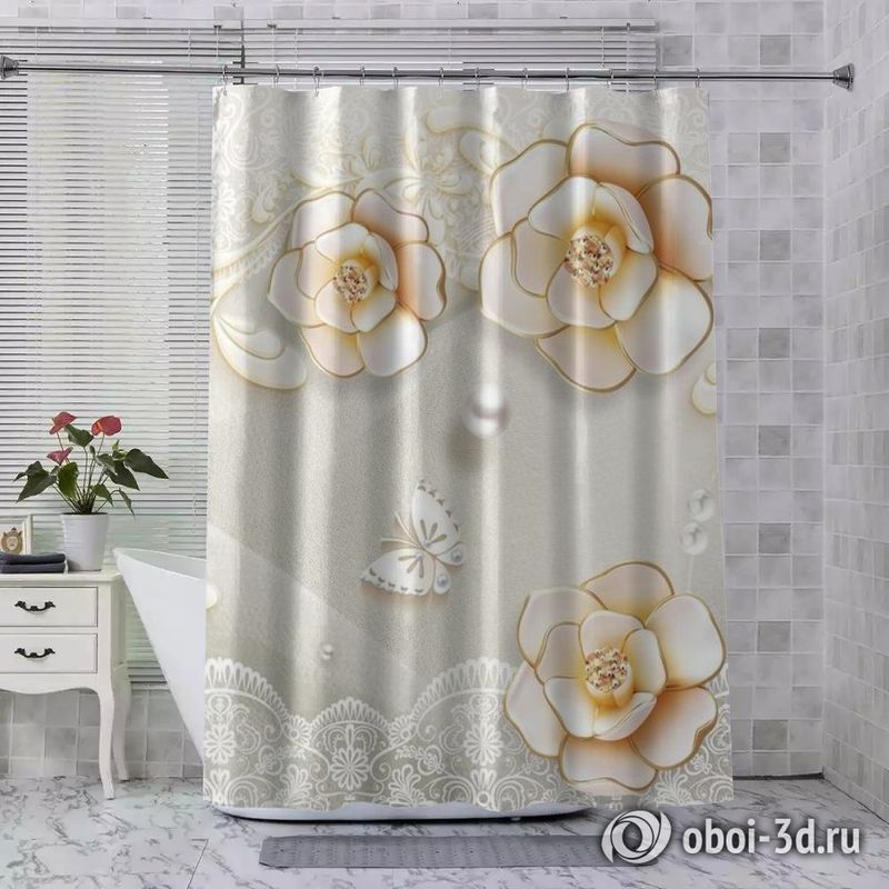 Шторы для ванной «Цветы на белом кружеве» вид 3