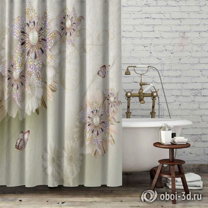 Шторы для ванной «Радужные ювелирные цветы» вид 6