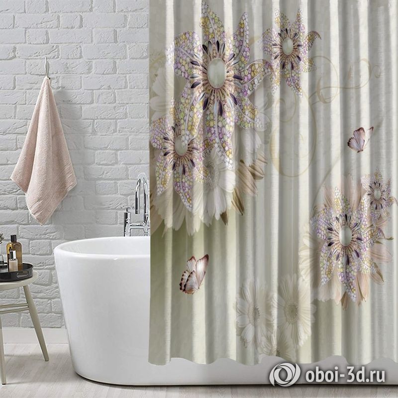 Шторы для ванной «Радужные ювелирные цветы» вид 5