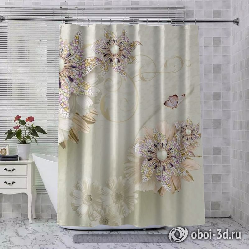 Шторы для ванной «Радужные ювелирные цветы» вид 3