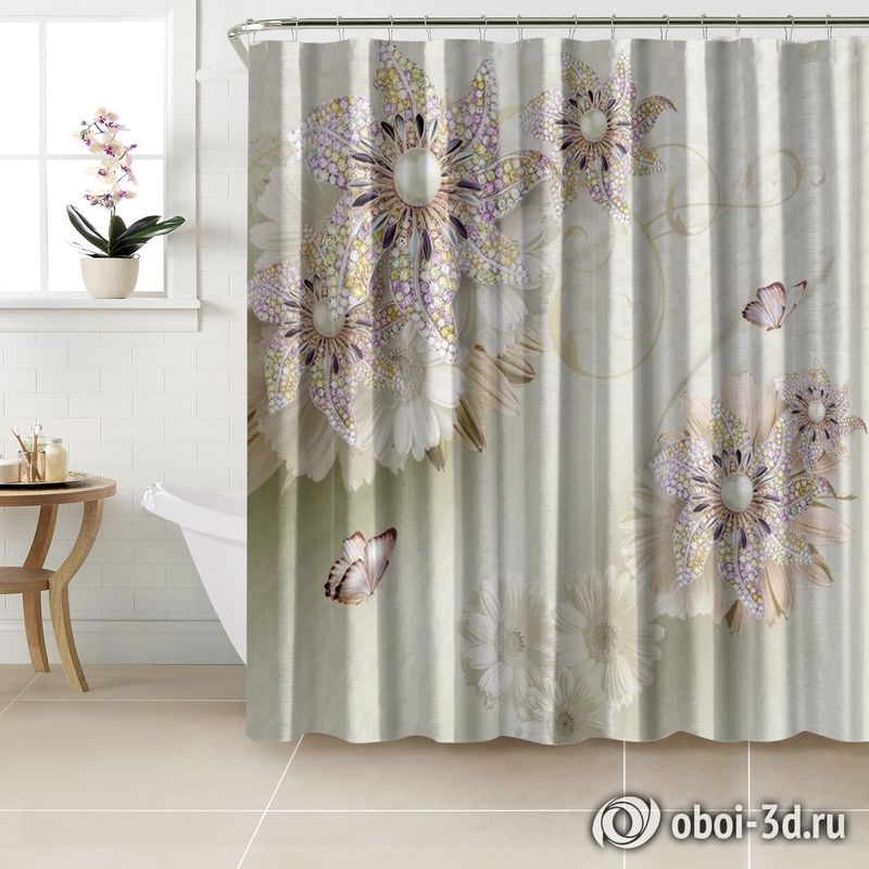Шторы для ванной «Радужные ювелирные цветы» вид 2