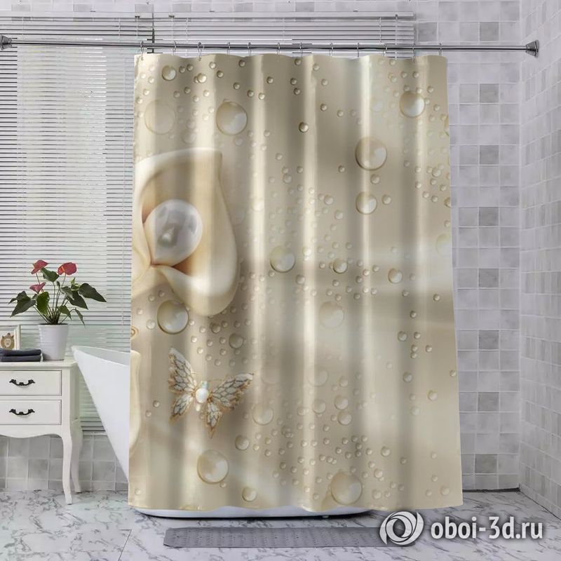 Шторы для ванной «Жемчужные каллы в каплях росы» вид 3