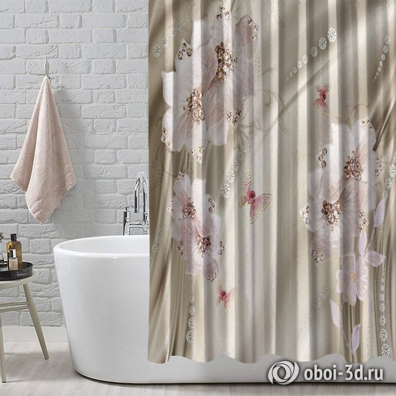 Шторы для ванной «Драгоценные цветы с рубиновыми бабочками» вид 5
