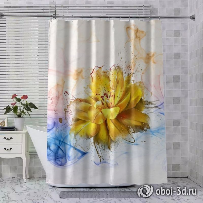 Шторы для ванной «Яркий цветок в красочных потоках» вид 4