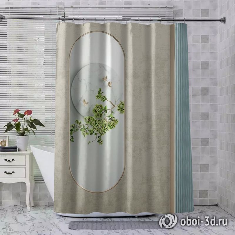 Шторы для ванной «Цветущая ветвь в зеркальном отражении» вид 7