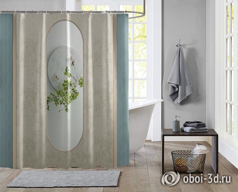 Шторы для ванной «Цветущая ветвь в зеркальном отражении» вид 2
