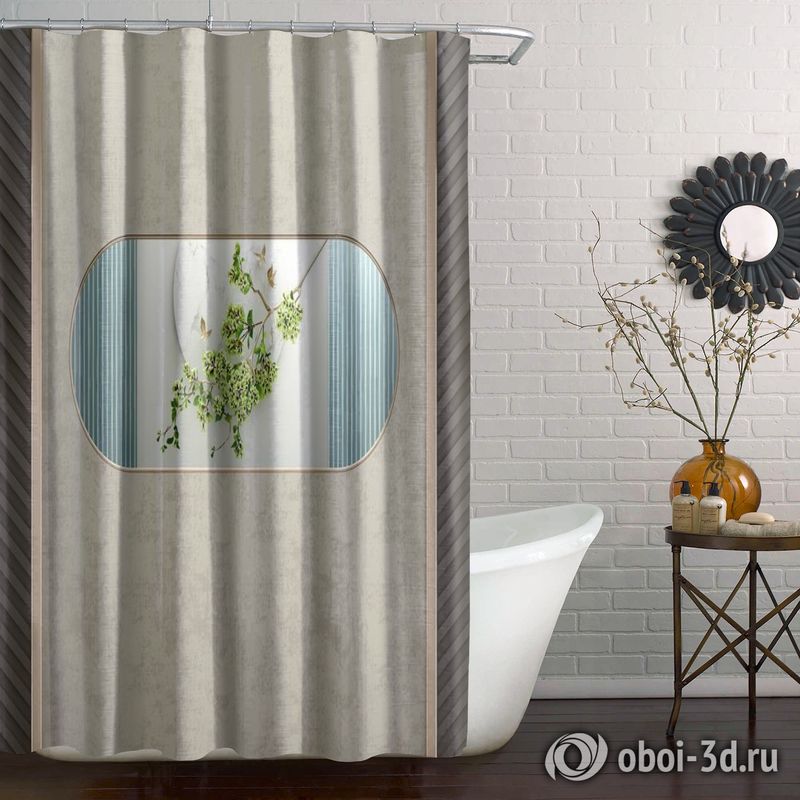 Шторы для ванной «Бабочки над веткой в зеркальном отражении» вид 5