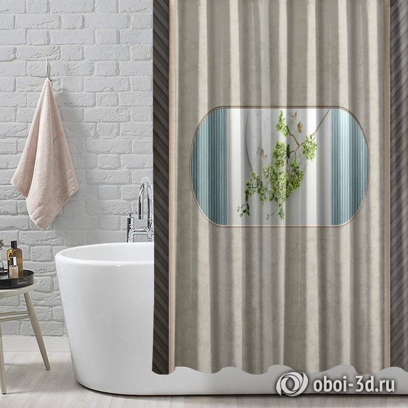 Шторы для ванной «Бабочки над веткой в зеркальном отражении» вид 4