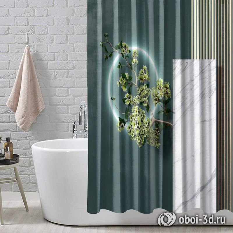Шторы для ванной «Цветущая ветка в неоновом свете» вид 4
