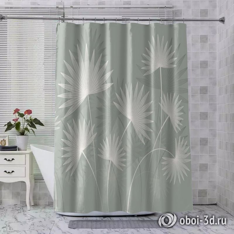 Шторы для ванной «Пальмовые листья в мятных оттенках» вид 4