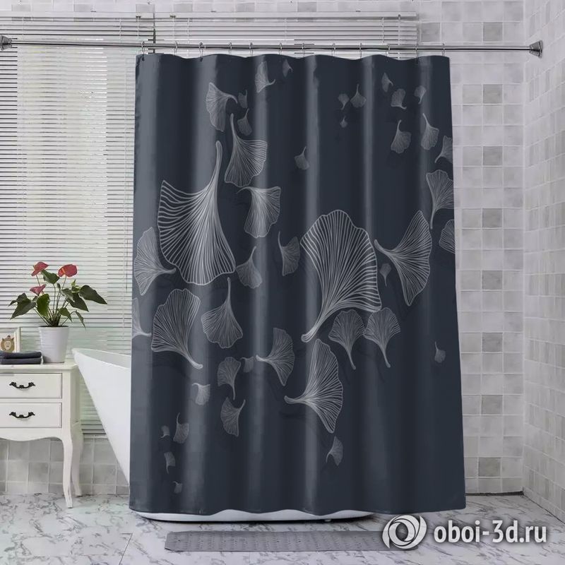 Шторы для ванной «Круговорот из цветочных зонтиков на тёмном» вид 4
