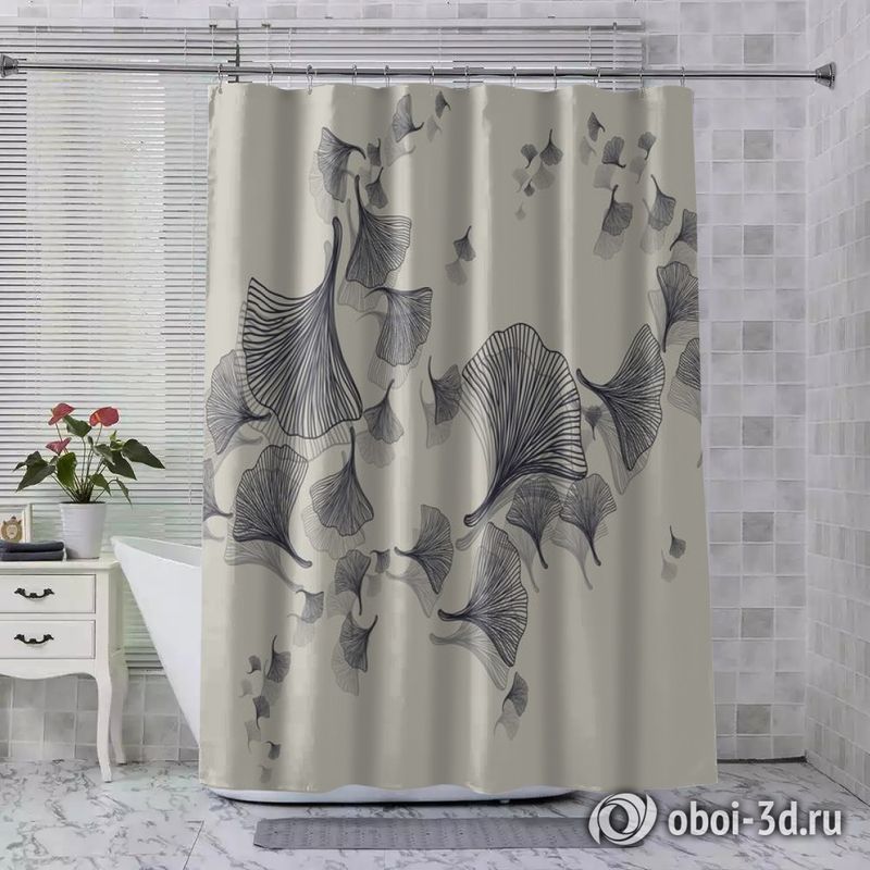 Шторы для ванной «Круговорот из цветочных зонтиков на дымчатом фоне» вид 4