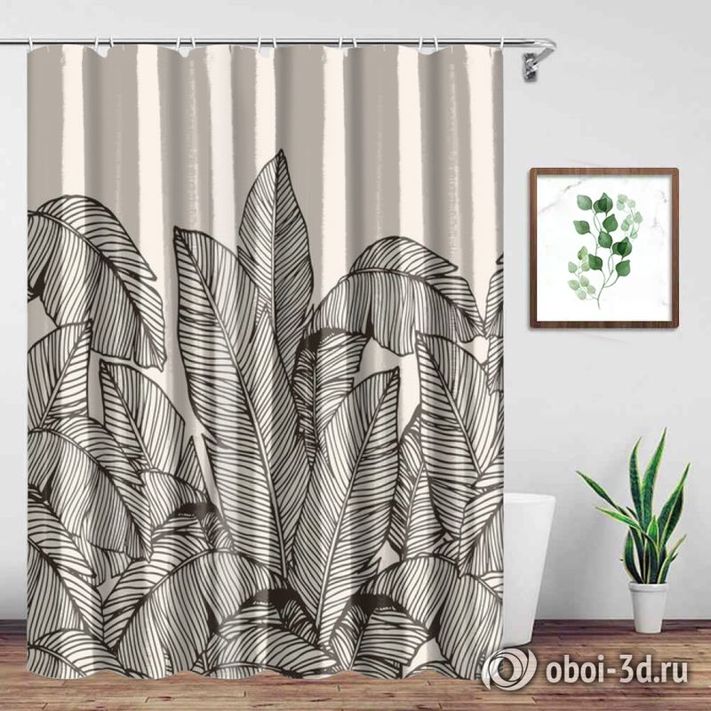 Шторы для ванной «Раскидистые листья на кремовом фоне» вид 3