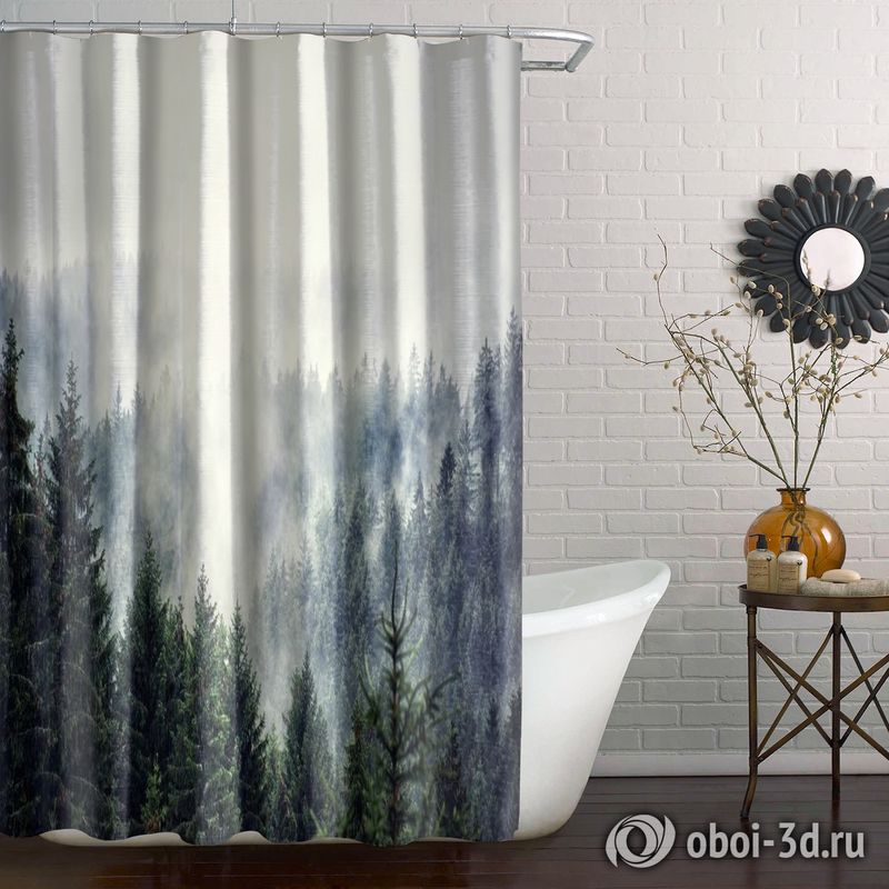 Шторы для ванной «Винтажное фото с туманным лесом» вид 6