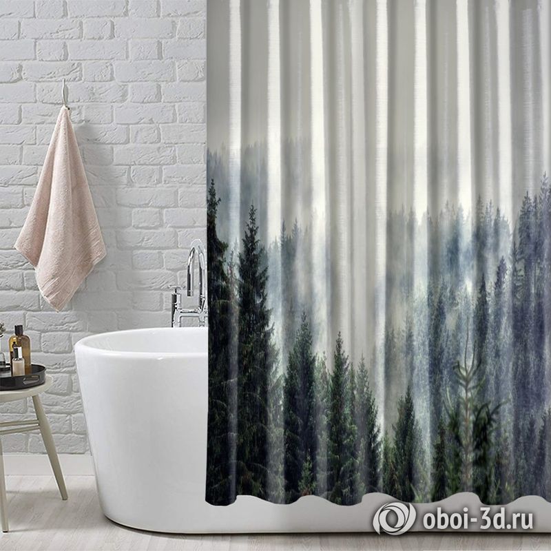 Шторы для ванной «Винтажное фото с туманным лесом» вид 5