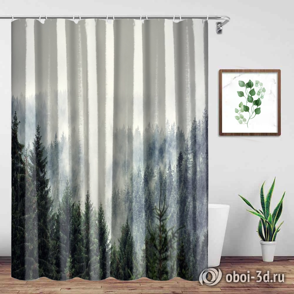 Шторы для ванной «Винтажное фото с туманным лесом» вид 4
