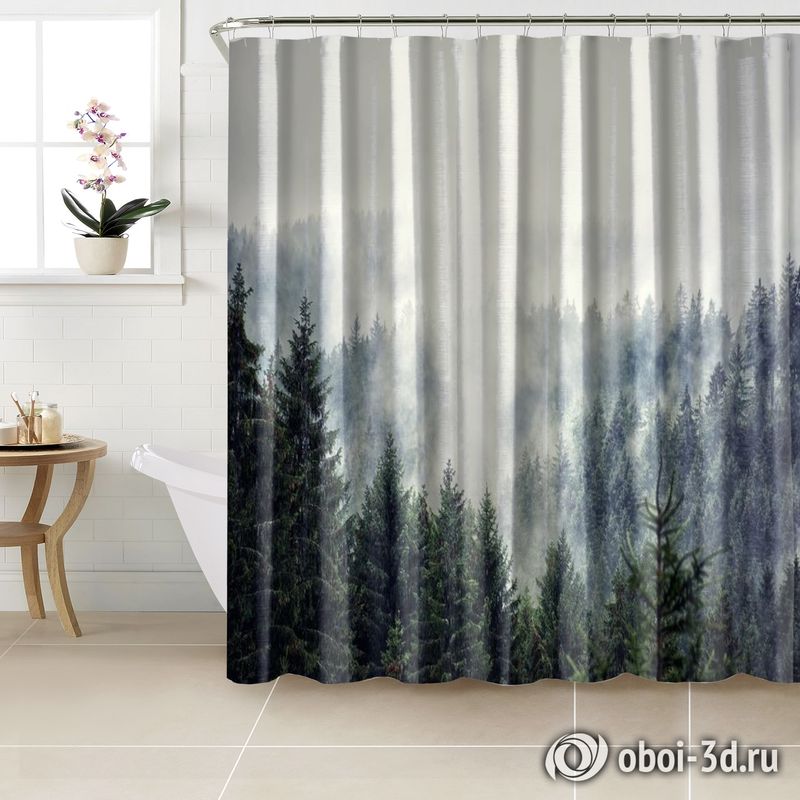 Шторы для ванной «Винтажное фото с туманным лесом» вид 3