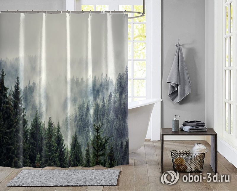 Шторы для ванной «Винтажное фото с туманным лесом» вид 2