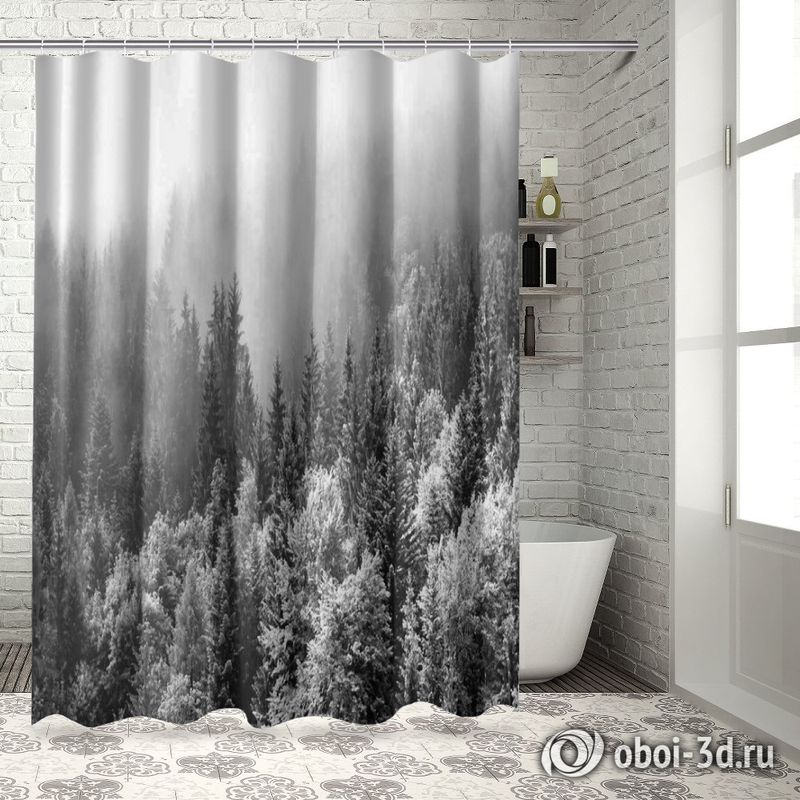 Шторы для ванной «Заснеженный туманный лес» вид 7