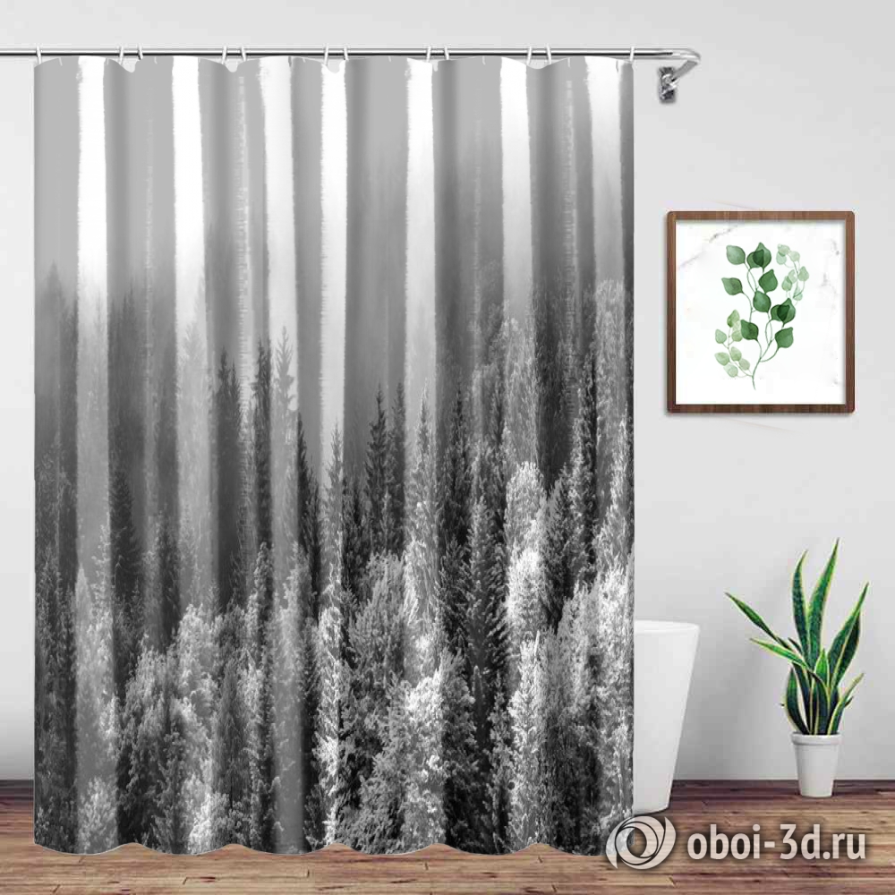 Шторы для ванной «Заснеженный туманный лес» вид 4