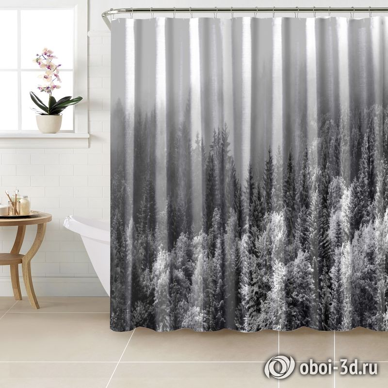 Шторы для ванной «Заснеженный туманный лес» вид 3