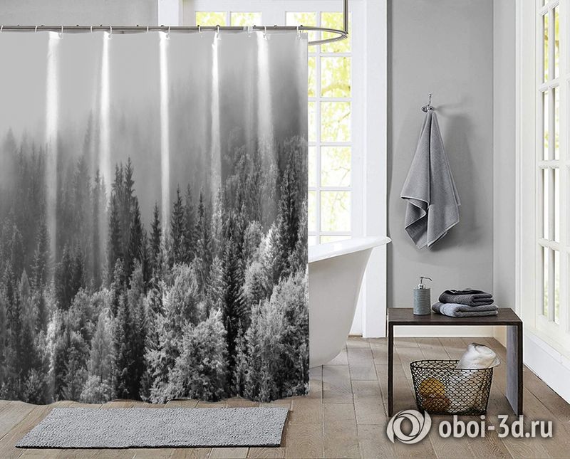 Шторы для ванной «Заснеженный туманный лес» вид 2