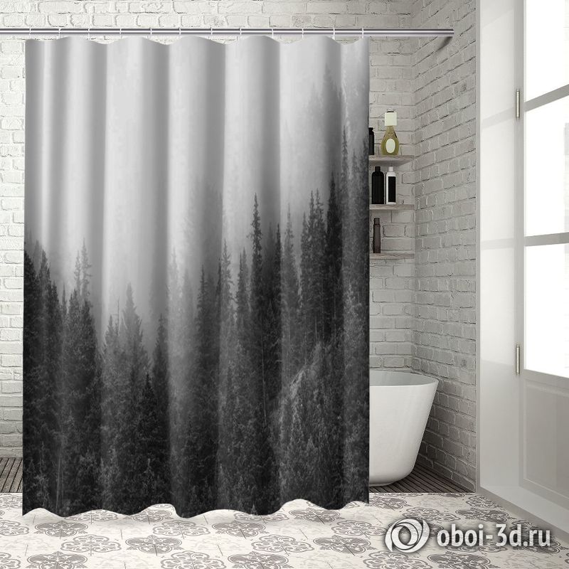 Шторы для ванной «Черно-белый лес в тумане» вид 7