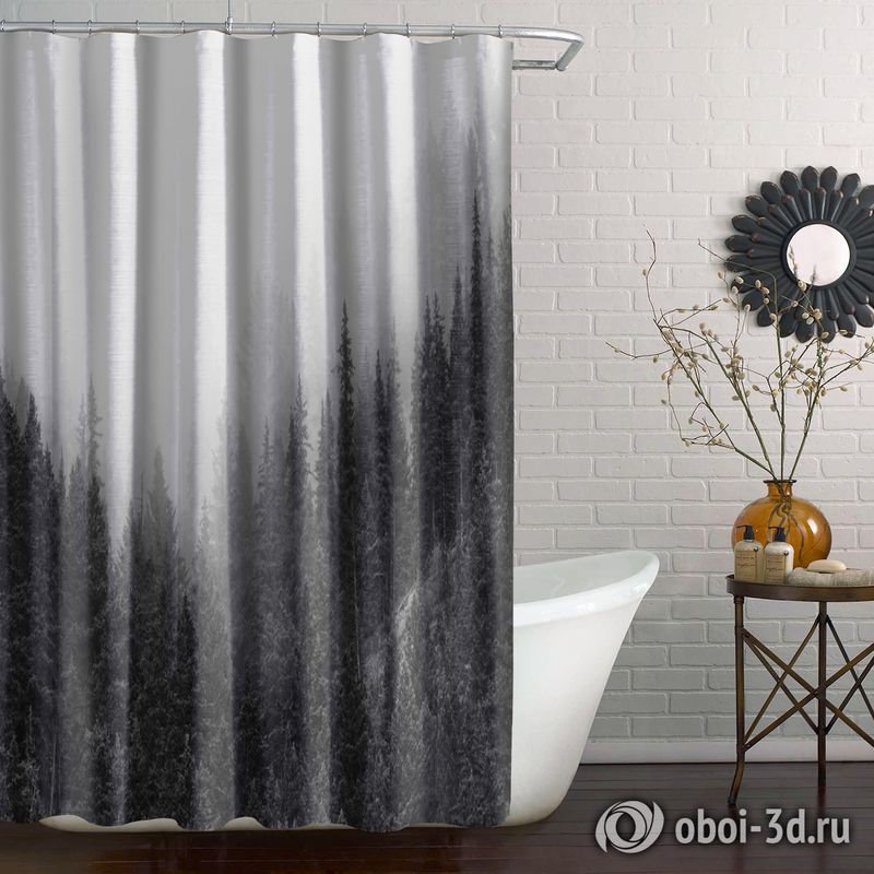 Шторы для ванной «Черно-белый лес в тумане» вид 6